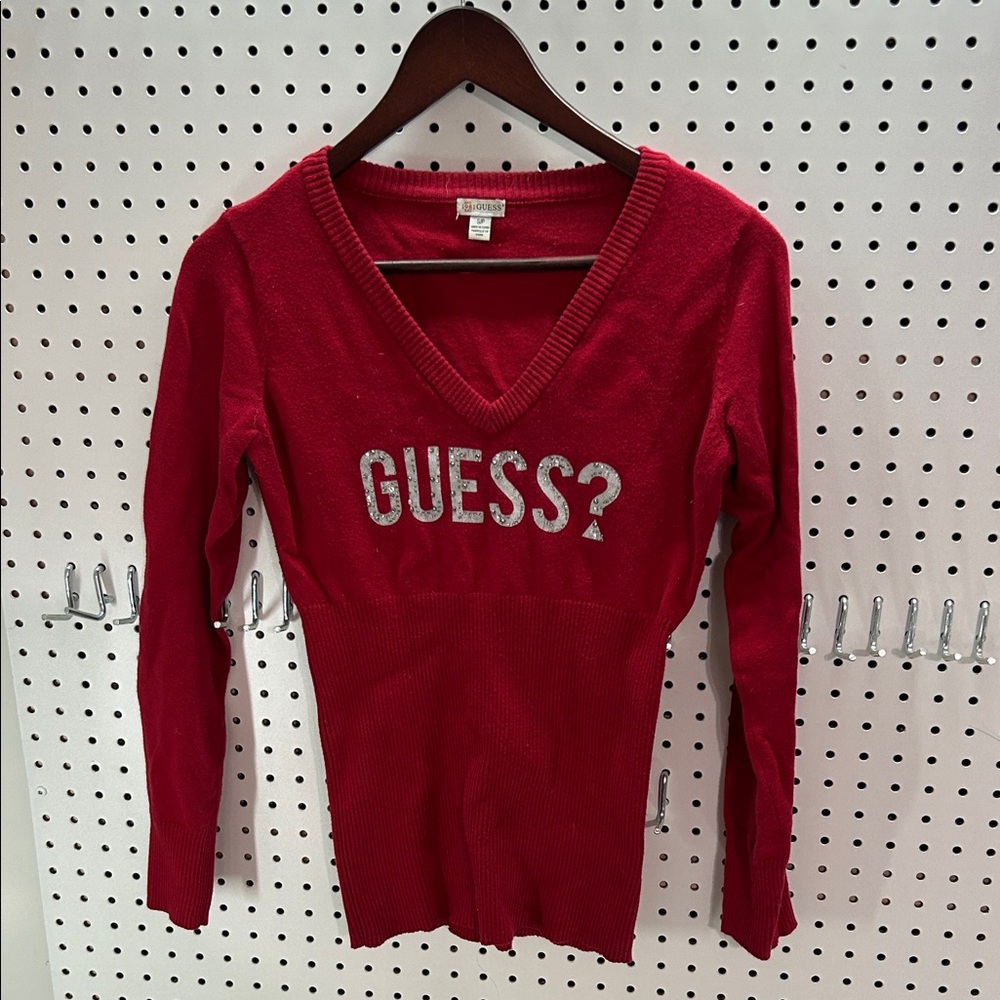 Guess Red Sweater with Silver Logo